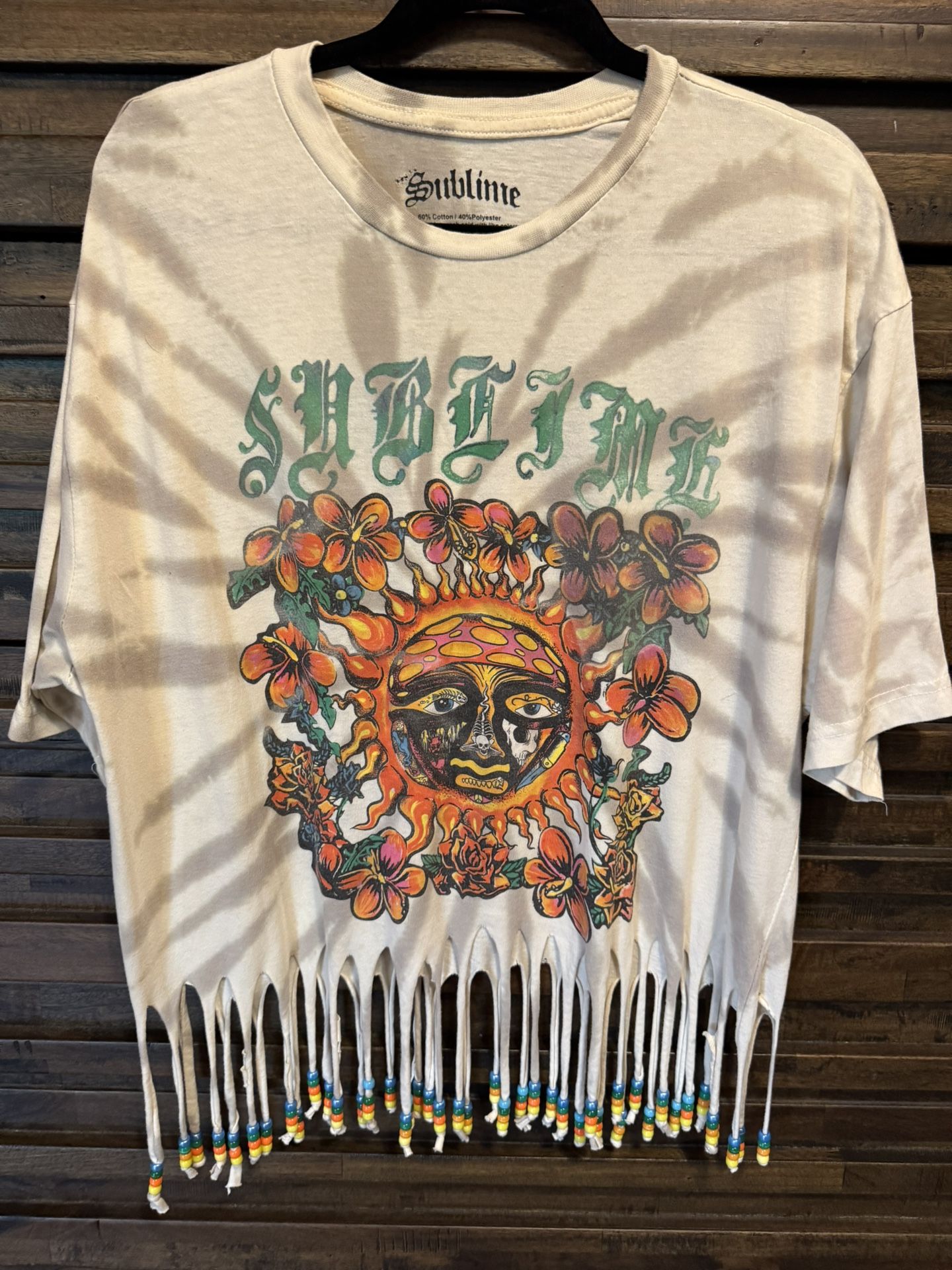Sublime T Shirt 2X Sun Flowers Tie Dye Hippie Custom Beaded