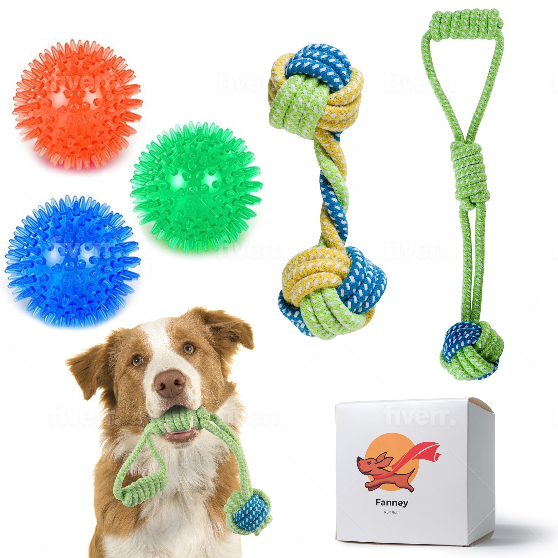 Dog Toys Variety Packs Spikey Balls, Rope Toys, For Hard Chewers