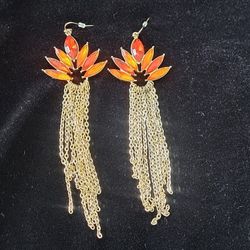 Vintage Colorful Rainbow Earring Long Metal Chain Dangle Drop Earrings