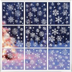 207 adhesivos para ventana de copo de nieve con purpurina, adhesivos de Navidad para ventanas de vidrio