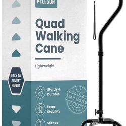 PELEGON Quad Cane (300 lb) - Adjustable Walking Cane with A Large 4 Pronged