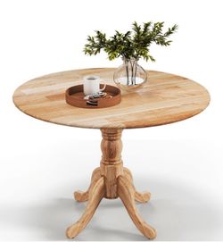 New Costway 39” Round Wooden Dining Table with Curved Trestle Legs