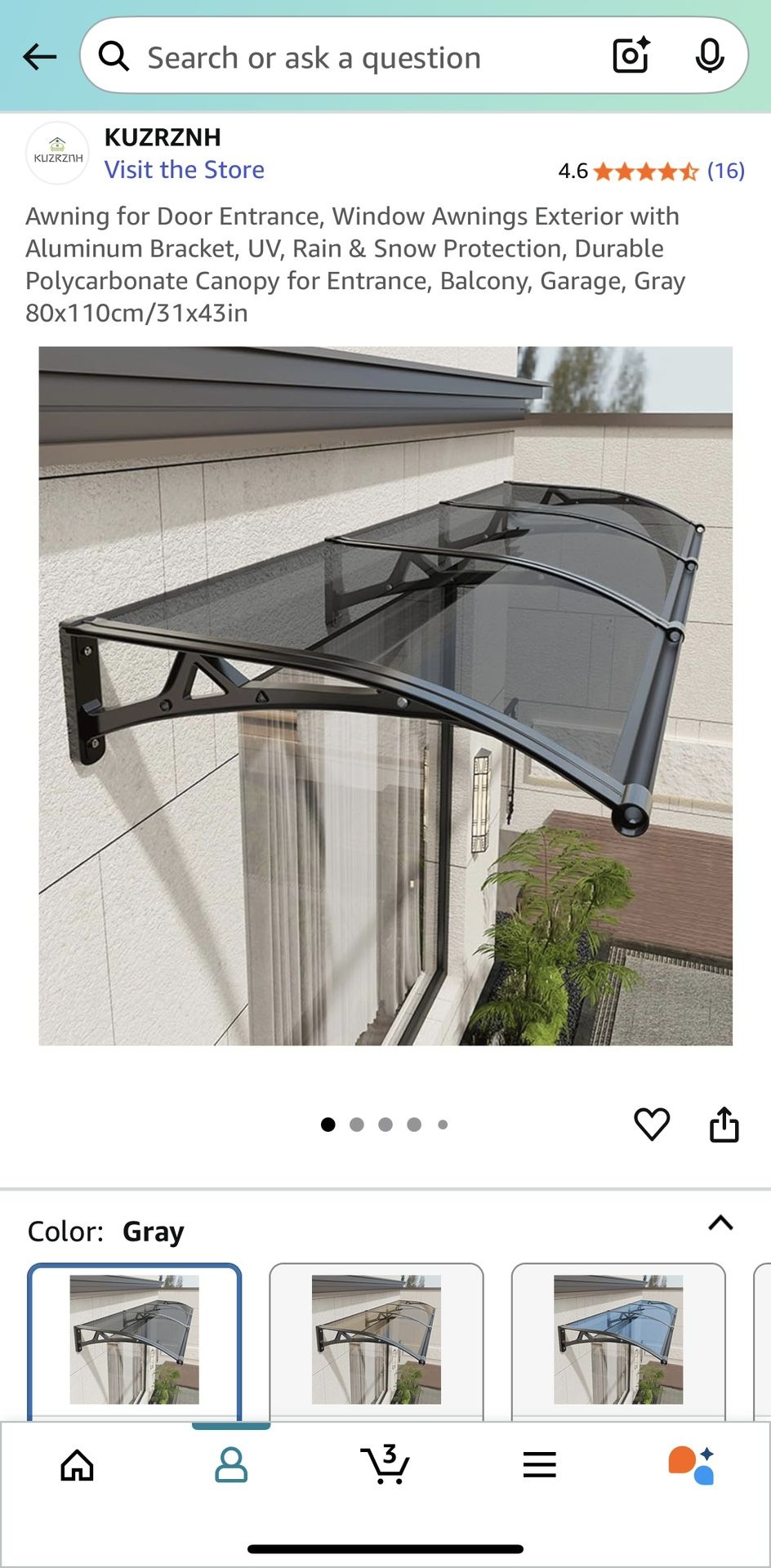 Window/Door Awning 43” Long x 31” Wide