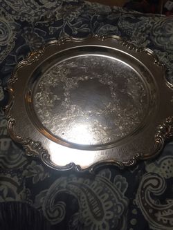 Vintage Gorham Silver Strasbourg Pattern YC3136 15" Silverplate Ornate Scalloped Round Serving Tray Vintage Gorham Silver Strasbourg Pattern