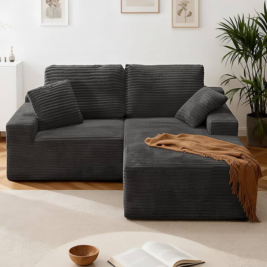 Cloud 75-inch Modular Sofa, L-Shaped Modular Sofa, Right-Facing Sectional Sofa, Deep Seat Plush Corduroy Upholstery, Memory Foam, Comfortable Sofas