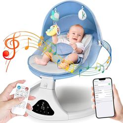 Riviplou Smart Bluetooth Baby Rocker with Remote Control - 5 Speed Gentle Sway & 3 Position | Portable Infant Swing with Machine-Washable Seat 