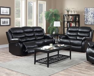 2 pc Leather Recliner Living Room Set, Sofa and Loveseat