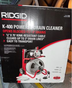 RIDGID K-400 Drain Cleaning Snake Auger 120-Volt Drum Machine with C-32IW 3/8 in. x 75 ft. Cable + 4-Piece Tool Set & Gloves, BRAND NEW