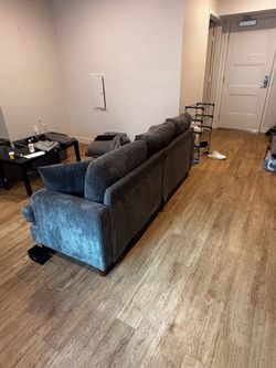 Blue-Gray Corduroy Fabric Sofa