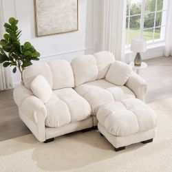 Fairmont 76" Quilted Chenille Modular L-Shaped Sectional Sofa with Ottoman