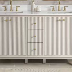 Sylvie 60 in. Double Sink Fluted Dove Bathroom Vanity