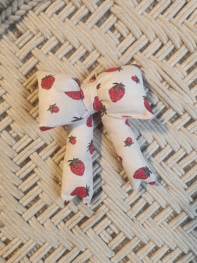 Strawberries Puffy Bow Keychain Backpack Purse Charm 