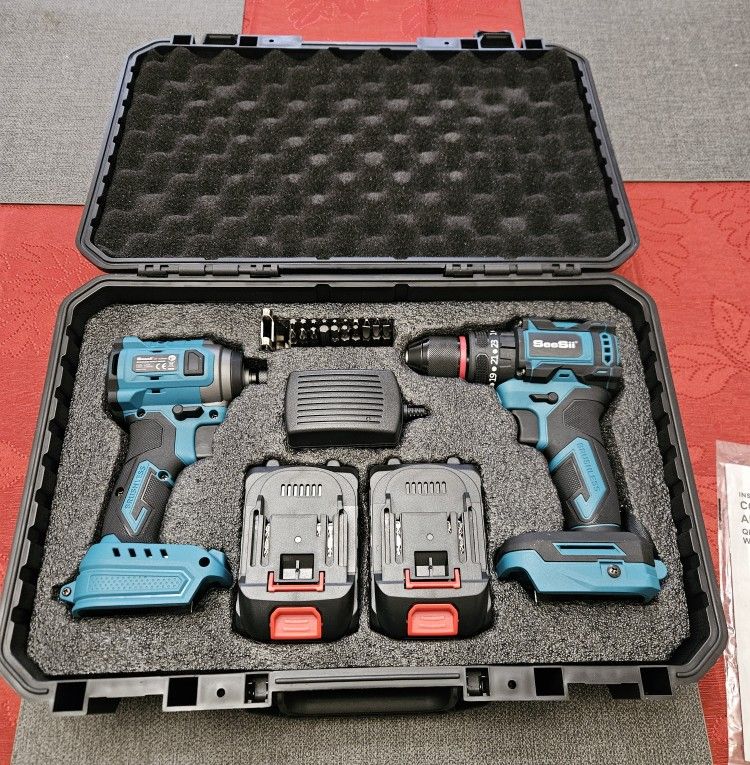 Brand New SEESII Brushless 21V Max Cordless Drill/Impact Driver Set-2x 4000mAh Batteries-20pcs Bit Set(Retails $140)