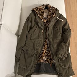 Army Jacket With Leopard Fur Inside - Like New