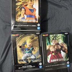 Lot of 3 dragon ball z figures ss3 goku, Lss broly, ss3 gotenks banpresto