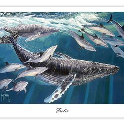 Guy Harvey Limited Edition Print – Humpback Whale & Dolphins – Signed Artwork