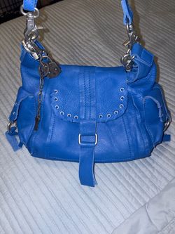Free people Blue Leather Shoulder Bag with Silver Hardware