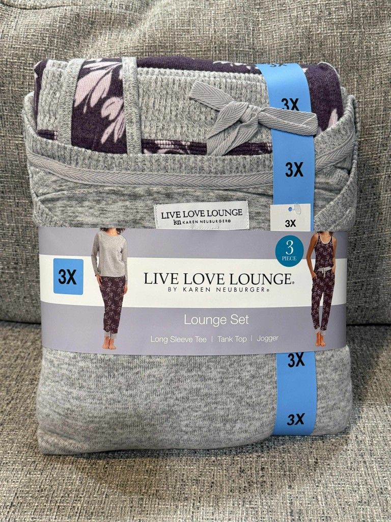 Brand New Live Love Lounge 3 Piece Pajama Set 3X