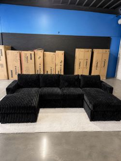 🛋️ Black Fluffy Corduroy U-Shaped Sectional Sofa Couch $10 Down
