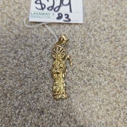 10k Gold Santa Muerte Pendant 