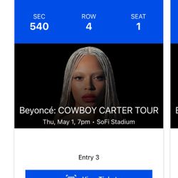 BEYONCÉ COWBOY CARTER TOUR PAIR OF TICKETS