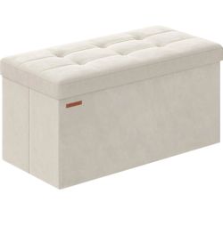 Storage Ottoman Bench, 30 Inches Velvet Foldable Foot Rest Foot Rest, End of Bed Bench, Load up to 660 lb, Cappuccino White, MINOTA Collection ULSF247