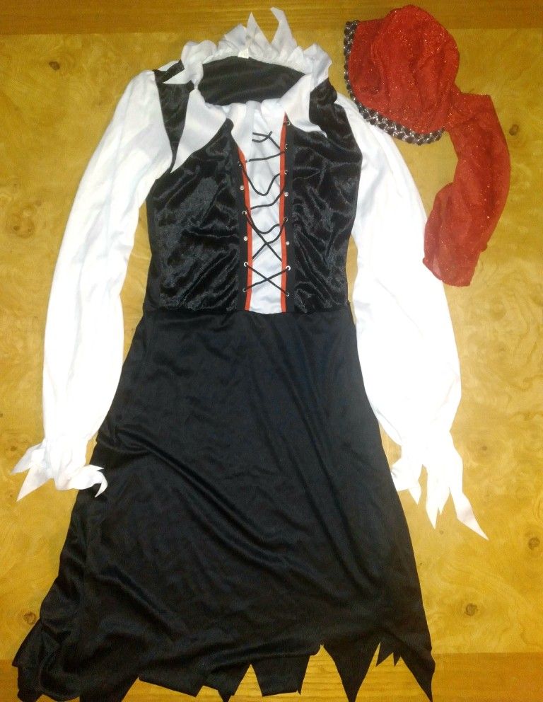 Women's Ladies Large 12-14 Dress & Head Cover - Pirate Wench Swashbuckler Gasparilla Halloween Costume