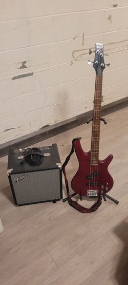 Complete Ibanez GSR200 Bass Guitar Bundle - Fender Rumble 25 Amp, Case & Cable
