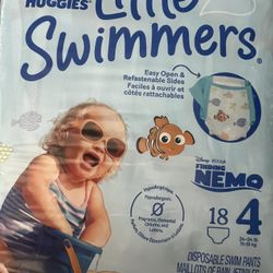 Huggies Little Swimmers Disposable Swim Diapers, Size 4 (24-34 lbs), 72 Ct (4Packs of 18), Packaging May Vary                                         