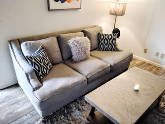 Gray Quality Down Filled AFW nailhead Sofa