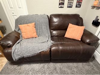 Brown Leather Power Reclining Loveseat
