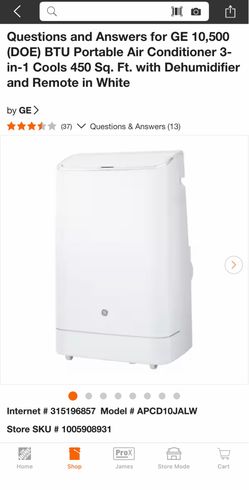 New AC GE Portable Air Conditioner 450 SF 18,000 BTU