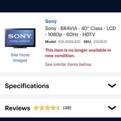 Sony TV 40 inches Like New