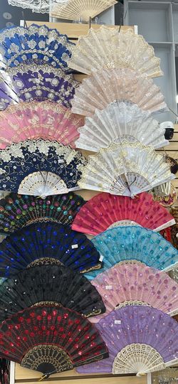 12pc white gold glitte summer hand Folding Fans Wedding Shower Party Gift Favors
