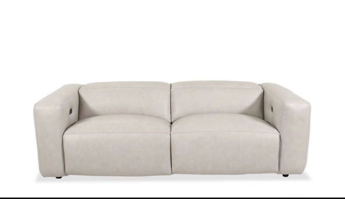 Bernhardt Copa White Leather Reclining Sofa