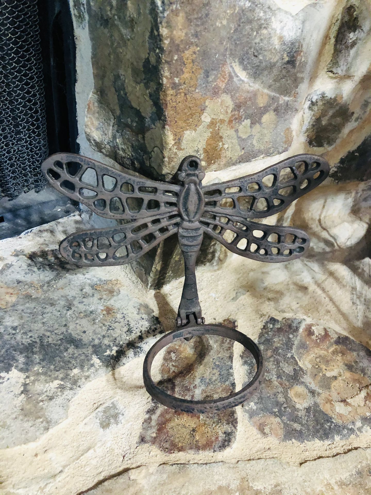 Bronze Tone Cast Iron Dragonfly Flower Pot Holder Wall Mount