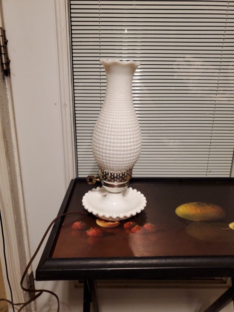 Vintage Hurricane Milk Glass Lamp