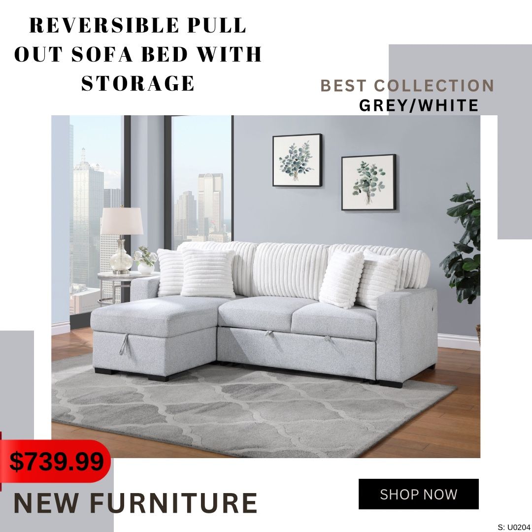 REVERSIBLE PULL OUT SOFA BED WITH STORAGE