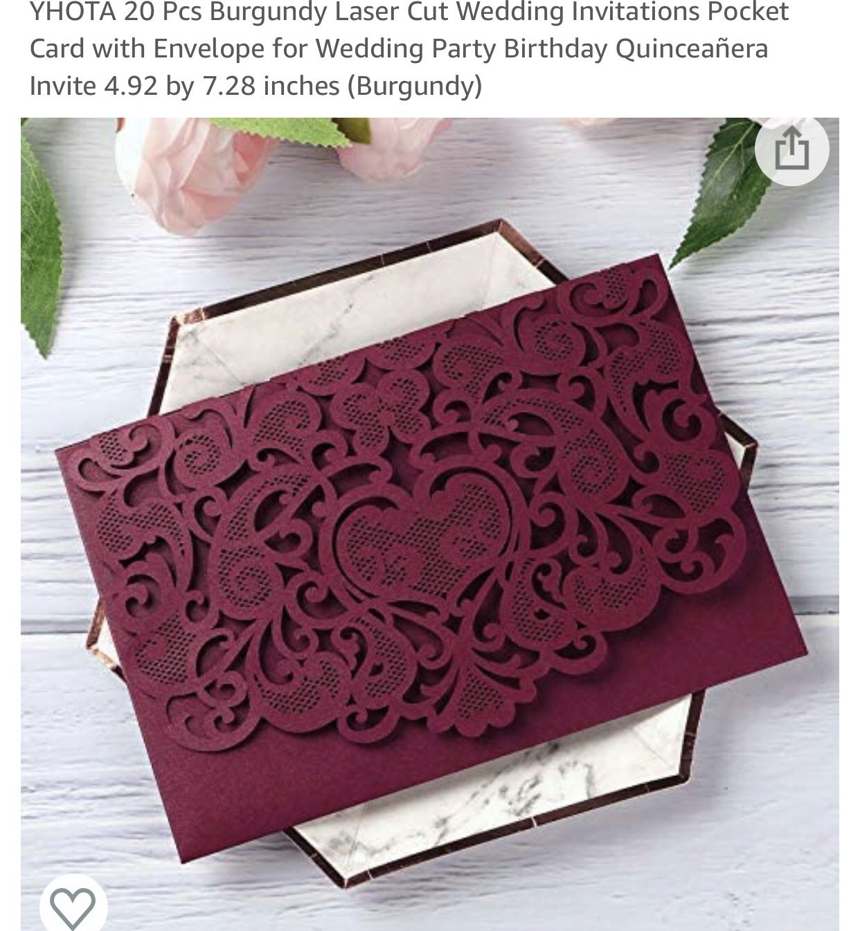 Burgundy Laser Cut Wedding Invitations 40 Pc