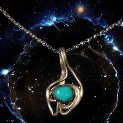 Turquoise And Silver Pendant Necklace 
