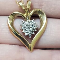 10k Solid Gold And Diamonds Heart Necklace