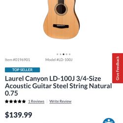 Guitar laurel canon  LD-100J 3/4 size acoustic With case 