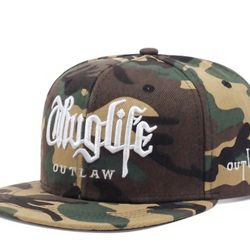 Thug Life Outlaw Camo Flat Brim Snapback Hat 
