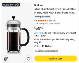 Bodum Chambord 34oz French Press Coffee Maker