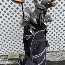 Bag of golf clubs  2 clubs Pure spin tour series 50 o and 60o  Tommy Armour 845 P  8 clubs 3456789p King cobra over size 7 clubs 345689 PW  1 club Har