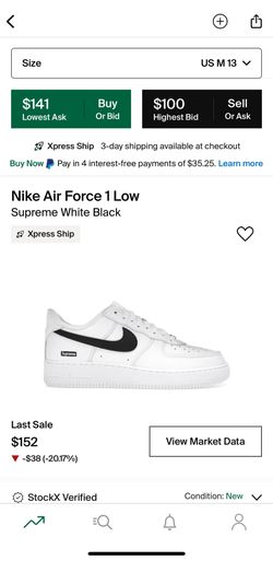 Nike Air Force 1 Low Supreme White Black + extra laces Size 13
