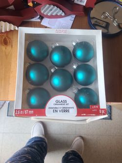 Glass Ornament Set.    4 Boxes.  Green 