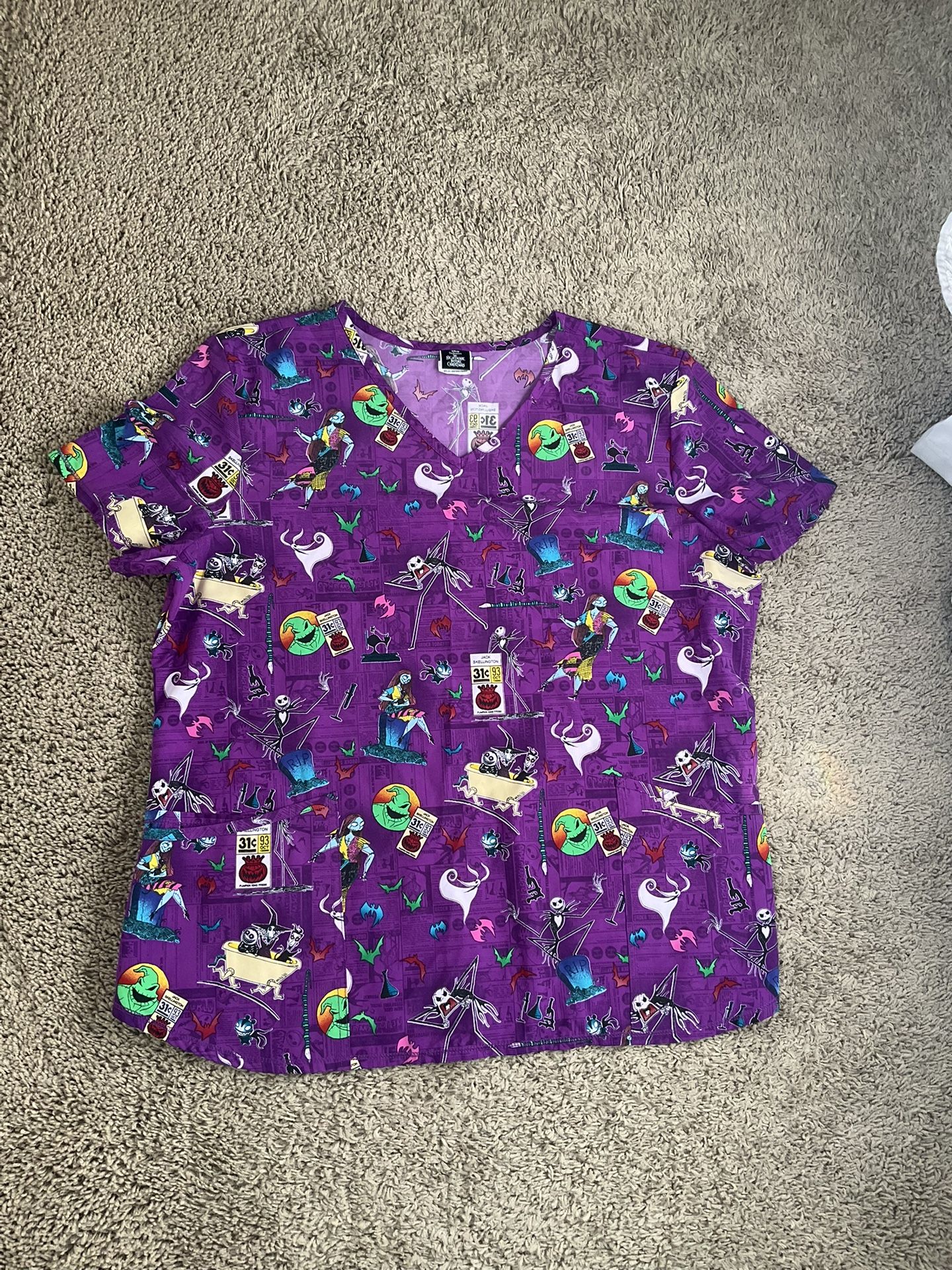 Nightmare Before Christmas Women's Graphic Scrub Top