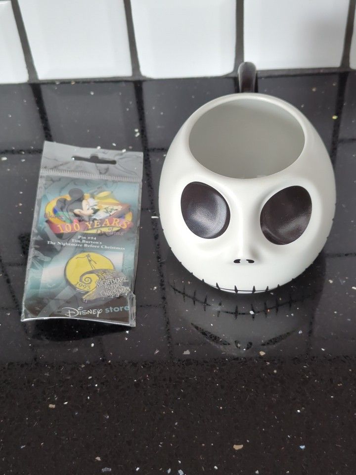 Nightmare Before Christmas Mug Jack Skellington 3D Face Ceramic Cup Disney & Pin