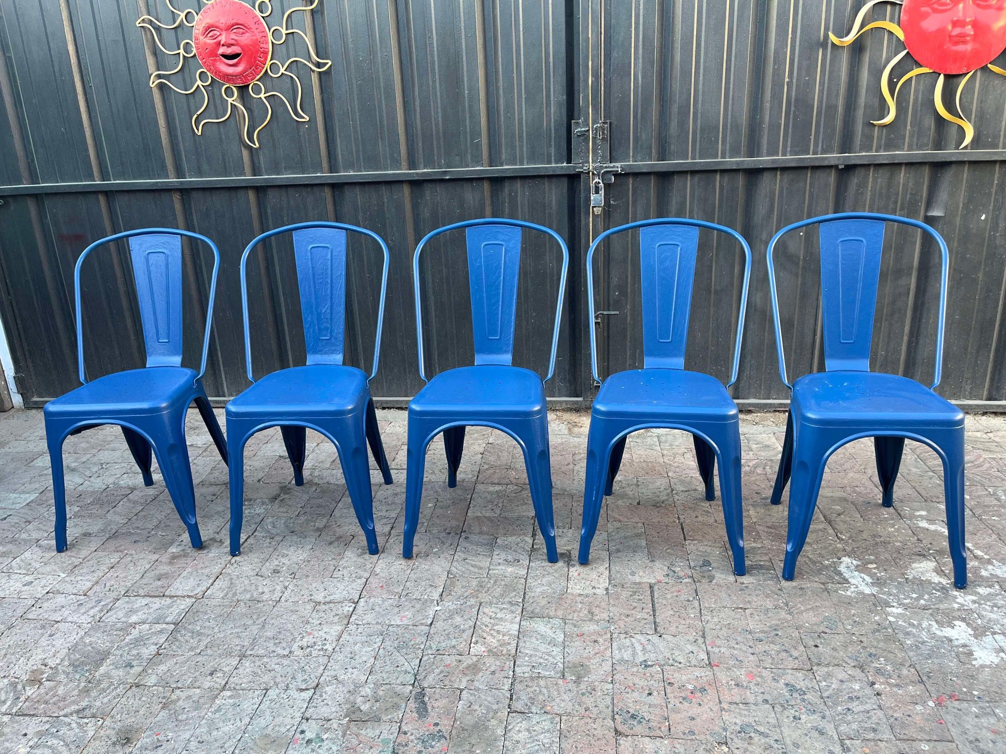 5 Blue Metal Chairs